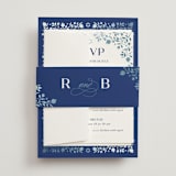 "Pomegranate Floral Frame" - Foil-Pressed Multi-Event RSVP Cards in Royal by Nam Bourassa - Assembled with Belly Band
