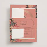"Birds of Paradise" - Foil-Pressed Multi-Event RSVP Cards in Coral by Julie Hebert - Assembled with Belly Band