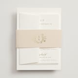 "floral crest" - Foil-Pressed Multi-Event RSVP Cards in Champagne by Cass Loh - Assembled with Belly Band