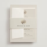 "Simple Seashell" - Foil-Pressed Multi-Event RSVP Cards in Sand by Hannah Bowman - Assembled with Belly Band