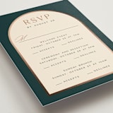 "Autumnal Arch" - Foil-Pressed Multi-Event RSVP Cards in Deep Sea by Erin German - Detail