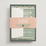 "Nouveau Frame" - Foil-Pressed Multi-Event RSVP Cards in Sage by GeekInk Design - Assembled with Belly Band