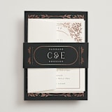 "Gilded nouveau frame" - Foil-Pressed Multi-Event RSVP Cards in Onyx by Ana de Sousa - Assembled with Belly Band