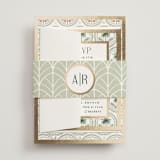 "Vintage Palms" - Foil-Pressed Multi-Event RSVP Cards in Sand by Maria Alou - Assembled with Belly Band