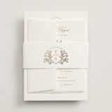 "Gold Crest" - Foil-Pressed Multi-Event RSVP Cards in Ivory by Mansi Verma - Assembled with Belly Band