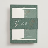 "Southern Romance" - Foil-Pressed Multi-Event RSVP Cards in Eucalyptus by Simona Camp - Assembled with Belly Band