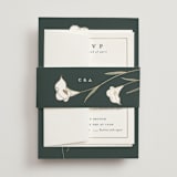 "Elegant Lillies" - Foil-Pressed Multi-Event RSVP Cards in Forest by Stacey Meacham - Assembled with Belly Band