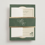 "Vintage Oval" - Foil-Pressed Multi-Event RSVP Cards in Rosemary by Emily Betts - Assembled with Belly Band