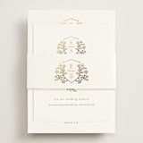 "Gold Crest" - Foil-Pressed RSVP Online Enclosure Cards in Ivory by Mansi Verma - Assembled with Belly Band