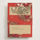 "Happiness" - Foil-Pressed RSVP Online Enclosure Cards in Cherry by Shannon Chen of Four Wet Feet Studio - Assembled with Belly Band