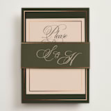 "Playbill" - Foil-Pressed RSVP Online Enclosure Cards in Midnight Forest by Morgan Kendall - Assembled with Belly Band