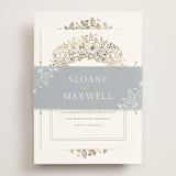 "Wild Roses" - Foil-Pressed RSVP Online Enclosure Cards in Powder Blue by Kristen Smith - Assembled with Belly Band