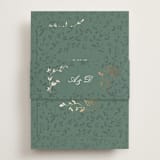 "Southern Romance" - Foil-Pressed RSVP Online Enclosure Cards in Eucalyptus by Simona Camp - Assembled with Belly Band