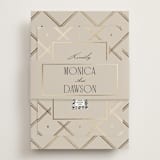 "Luxe Lines" - Foil-Pressed RSVP Online Enclosure Cards in Champagne by Kristin Oliversen - Assembled with Belly Band