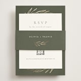 "Leaves" - Foil-Pressed RSVP Online Enclosure Cards in Moss by Kelly Schmidt - Assembled with Belly Band