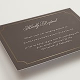 "Arch Frame" - Foil-Pressed RSVP Online Enclosure Cards in Cognac by Emily Betts - Detail