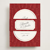 "Moiré" - Foil-Pressed RSVP Online Enclosure Cards in Crimson by Studio Suku - Assembled with Belly Band