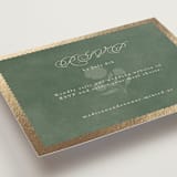 "Vintage Oval" - Foil-Pressed RSVP Online Enclosure Cards in Rosemary by Emily Betts - Detail
