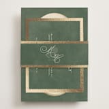 "Vintage Oval" - Foil-Pressed RSVP Online Enclosure Cards in Rosemary by Emily Betts - Assembled with Belly Band