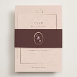 "Scallop Monogram" - Foil-Pressed RSVP Online Enclosure Cards in Rose Quartz by Emily Betts - Assembled with Belly Band