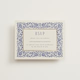 "Tiled Romance" - Foil-Pressed RSVP Online Enclosure Cards in Dynasty Blue by Ana de Sousa - Front