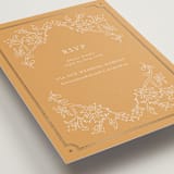 "Marigold" - Foil-Pressed RSVP Online Enclosure Cards in Ochre by Hannah Bowman - Detail