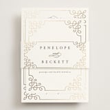 "Intertwined" - Foil-Pressed RSVP Online Enclosure Cards in Pearl by Janean Hinger - Assembled with Belly Band