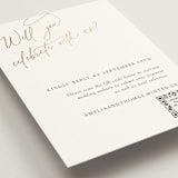 "The Wedding" - Foil-Pressed RSVP Online Enclosure Cards in Marshmallow by Kaydi Bishop - Detail