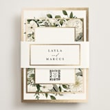 "Classic Love" - Foil-Pressed RSVP Online Enclosure Cards in Vanilla by Susan Moyal - Assembled with Belly Band