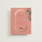 "Birds of Paradise" - Foil-Pressed RSVP Online Enclosure Cards in Coral by Julie Hebert - Front