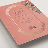 "Birds of Paradise" - Foil-Pressed RSVP Online Enclosure Cards in Coral by Julie Hebert - Detail