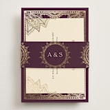 "Arunima" - Foil-Pressed RSVP Online Enclosure Cards in Plum by Randi Cirelli - Assembled with Belly Band