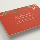 "Abstract Flora" - Foil-Pressed RSVP Online Enclosure Cards in Lava by Stellax Creative - Detail