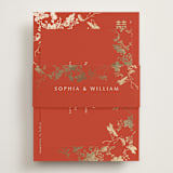 "Abstract Flora" - Foil-Pressed RSVP Online Enclosure Cards in Lava by Stellax Creative - Assembled with Belly Band