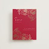"Double Peony" - Foil-Pressed RSVP Online Enclosure Cards in Ruby by Janean Hinger - Front