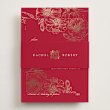"Double Peony" - Foil-Pressed RSVP Online Enclosure Cards in Ruby by Janean Hinger - Assembled with Belly Band