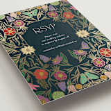 "Gilded Tapestry" - Foil-Pressed RSVP Online Enclosure Cards in Midnight Garden by Simona Camp - Detail