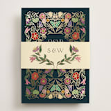 "Gilded Tapestry" - Foil-Pressed RSVP Online Enclosure Cards in Midnight Garden by Simona Camp - Assembled with Belly Band