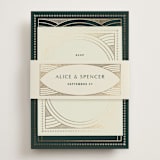 "deco arch" - Foil-Pressed RSVP Online Enclosure Cards in Fir by Kindred Fields - Assembled with Belly Band