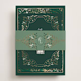 "Illuminated Storybook" - Foil-Pressed RSVP Online Enclosure Cards in Evergreen by Alethea and Ruth - Assembled with Belly Band