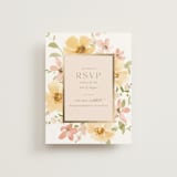 "Jardin" - Foil-Pressed RSVP Online Enclosure Cards in Carnation by Everett Paper Goods - Front