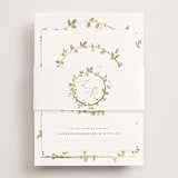"Canopy" - Foil-Pressed RSVP Online Enclosure Cards in Ivy by Everett Paper Goods - Assembled with Belly Band