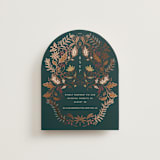 "Autumnal Arch" - Foil-Pressed RSVP Online Enclosure Cards in Deep Sea by Erin German - Front