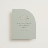 "Gilded Script" - Foil-Pressed RSVP Online Enclosure Cards in Sage by Angela Thompson - Front