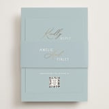 "Delicacy" - Foil-Pressed RSVP Online Enclosure Cards in Dusty Blue by Angela Thompson - Assembled with Belly Band