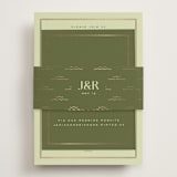 "News!" - Foil-Pressed RSVP Online Enclosure Cards in Kiwi by Claudia Orengo - Assembled with Belly Band
