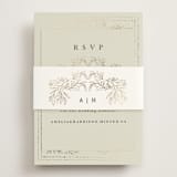 "Foil Botanical Frame" - Foil-Pressed RSVP Online Enclosure Cards in Taupe by Hannah Williams - Assembled with Belly Band