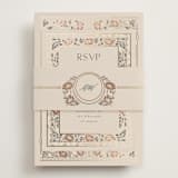 "Timeless Nature" - Foil-Pressed RSVP Online Enclosure Cards in Champagne by Ana de Sousa - Assembled with Belly Band