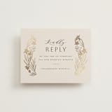 "Floral Border" - Foil-Pressed RSVP Online Enclosure Cards in Champagne by Leah Bisch - Front