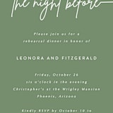 "Lilt" - Rehearsal Dinner Invitations in Sage by Kampai Designs - Detail